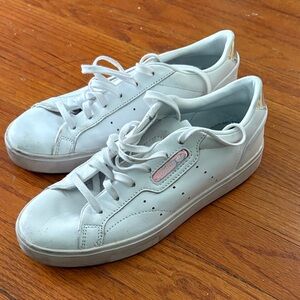 Adidas White Sneakers with holographic accents